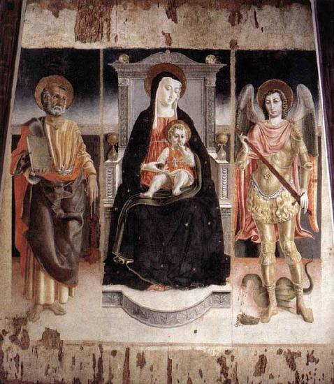 Lorenzo Veneziano Madonna Enthroned with the Infant Christ, St Peter and St Michael oil painting picture